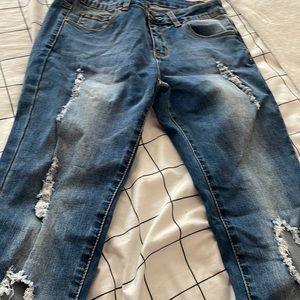 French kiss dark wash size five ripped skinny jeans